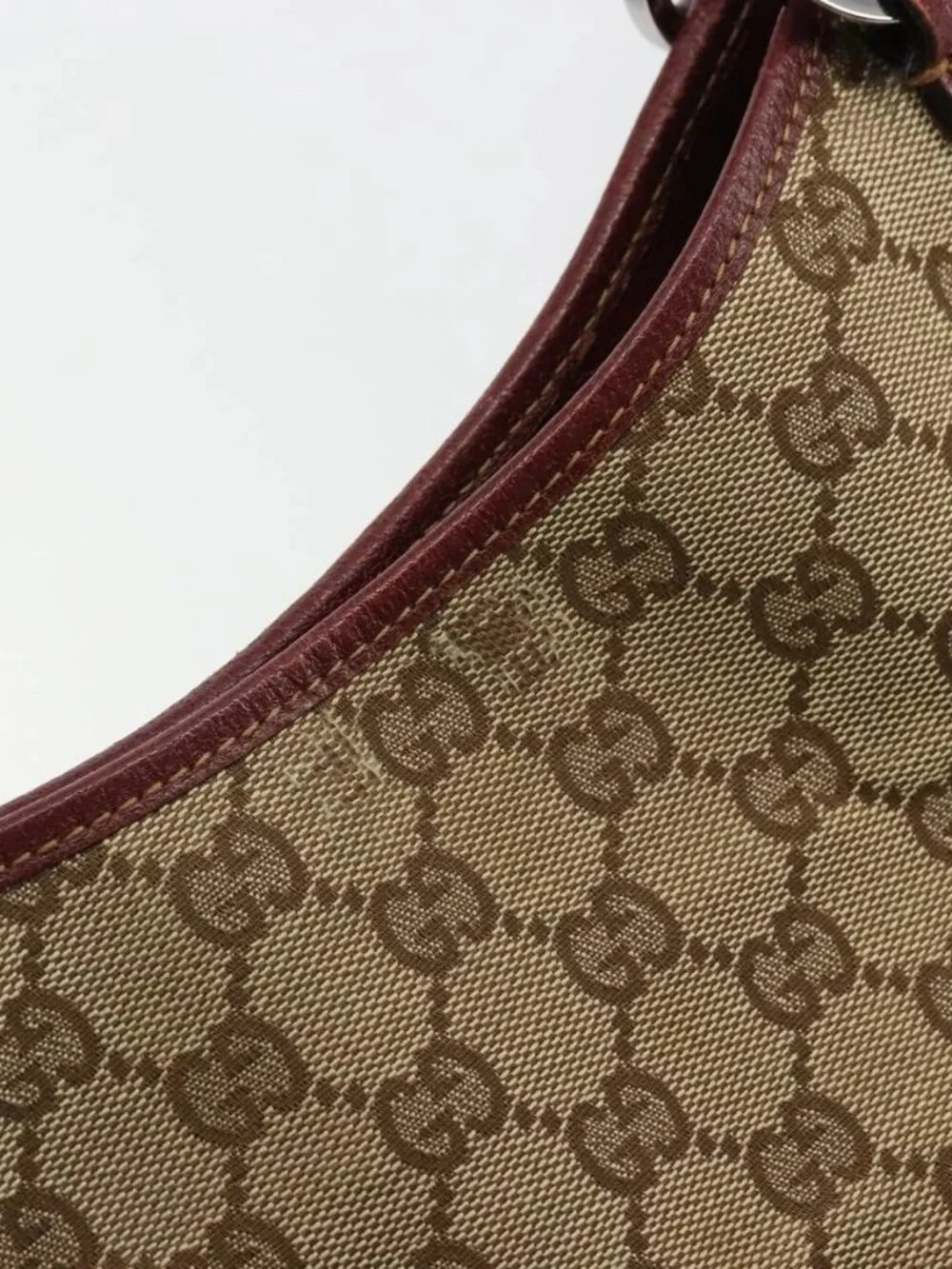 GUCCI GG Canvas Tote Bag Beige Silver 113016 Auth 175746